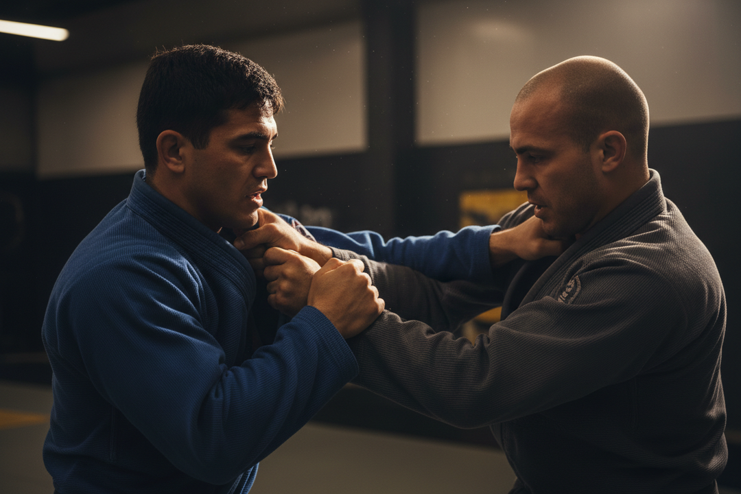 Two grapplers hand fighting and battling for grip control on the mat