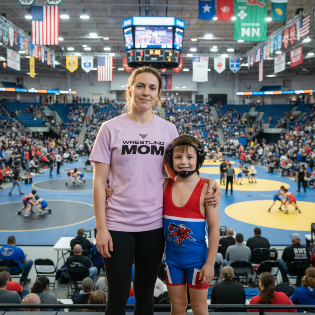 Wrestling Mom and Son at Tournament