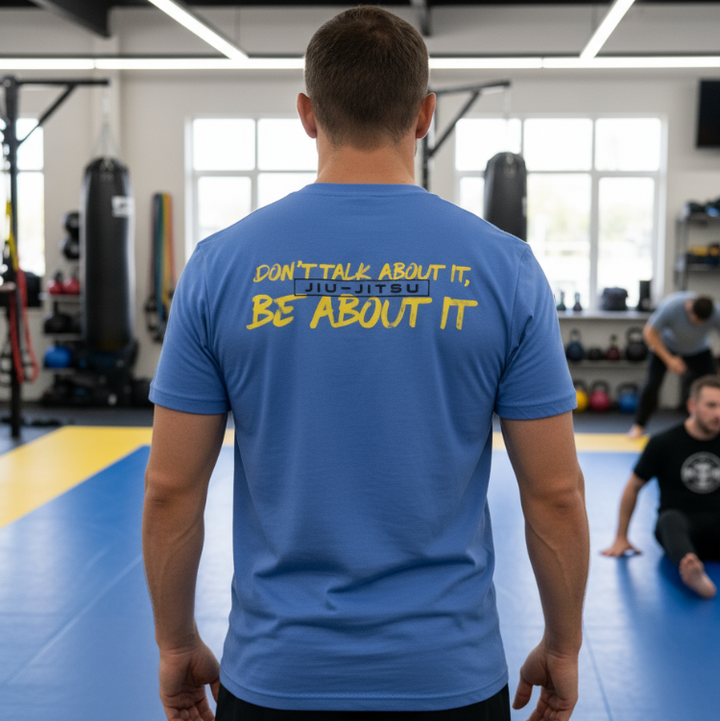 Vortus Be About It Jiu-Jitsu Shirt - Back View in MMA Gym