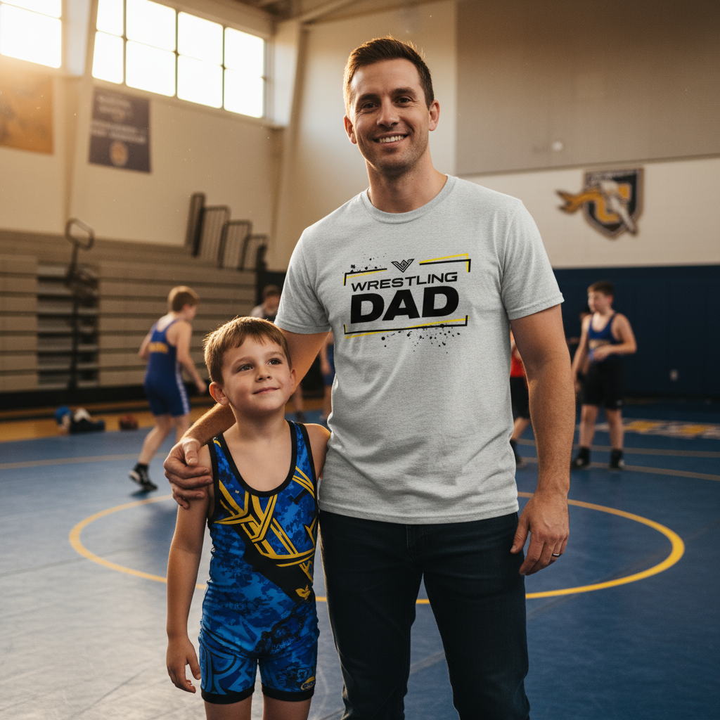 Wrestling Dad Lifestyle Image - Athletic Heather with Mat